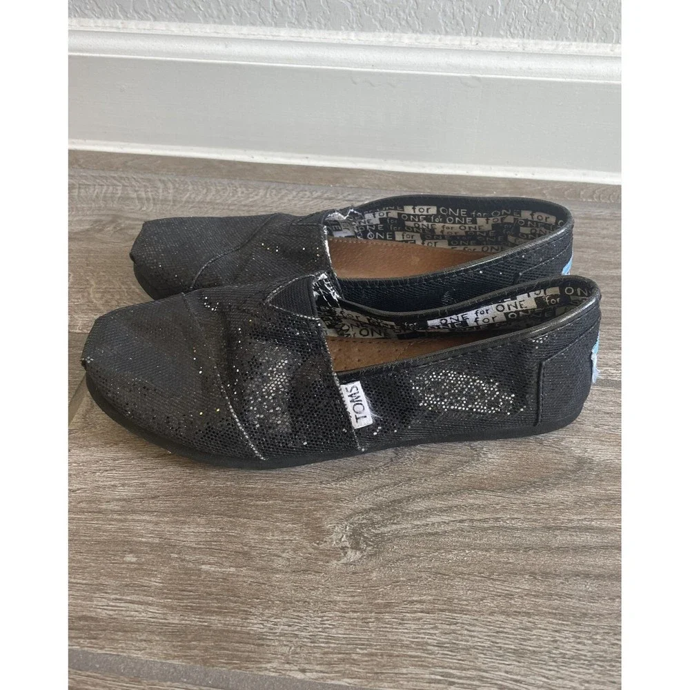 Toms Black Sequins Shoes Size Y3.5 Comfort Flats One for One